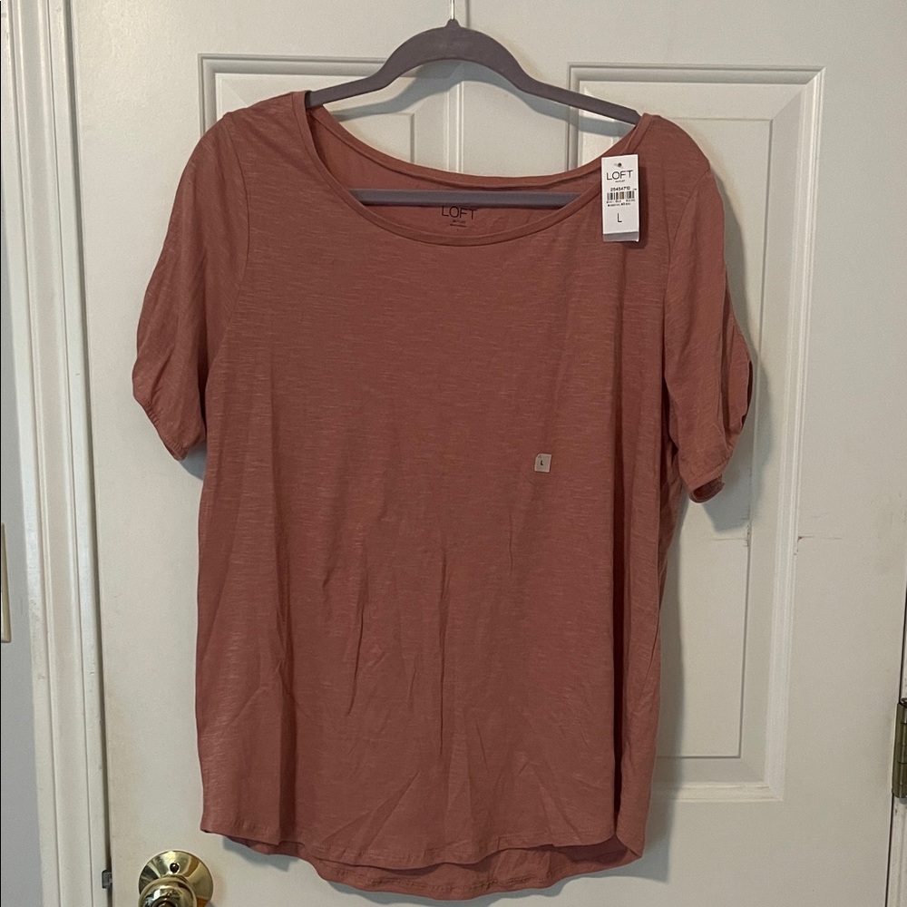 LOFT Short Sleeve Scoop Neck Top - Rose Taupe